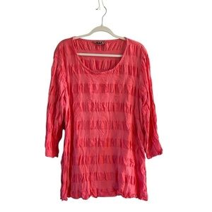 Flax Textured Linen Cotton Blend Feather Top Lagenlook Tunic 3/4 Sleeve size M